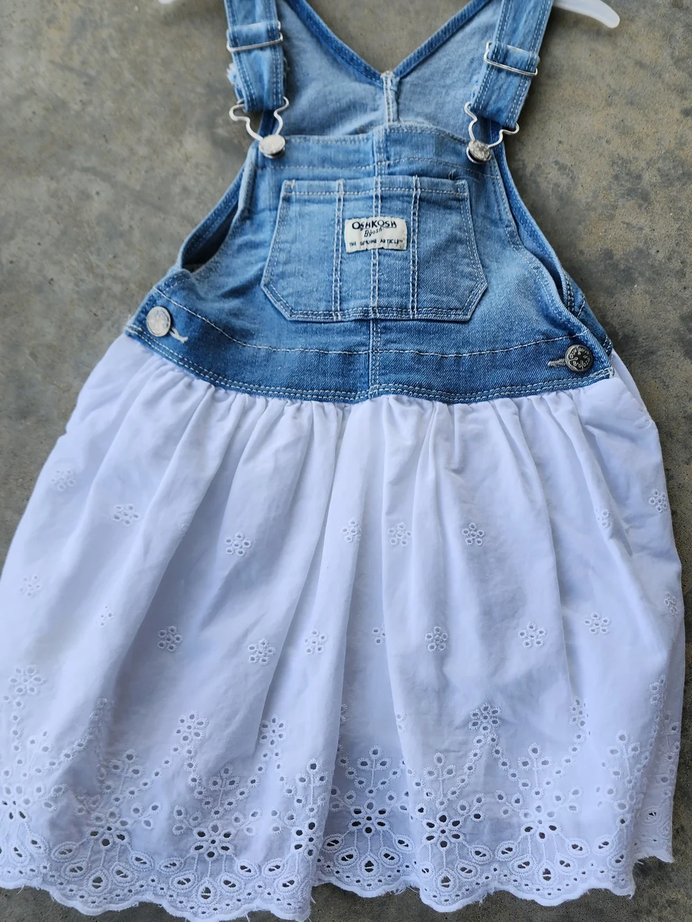 OshKosh B'gosh Denim Bib Overalls with White Eyelet Skirt 3T